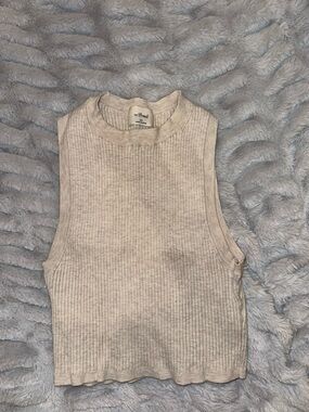Aritzia Wilfred Beige Ribbed Sleeveless Crop Top